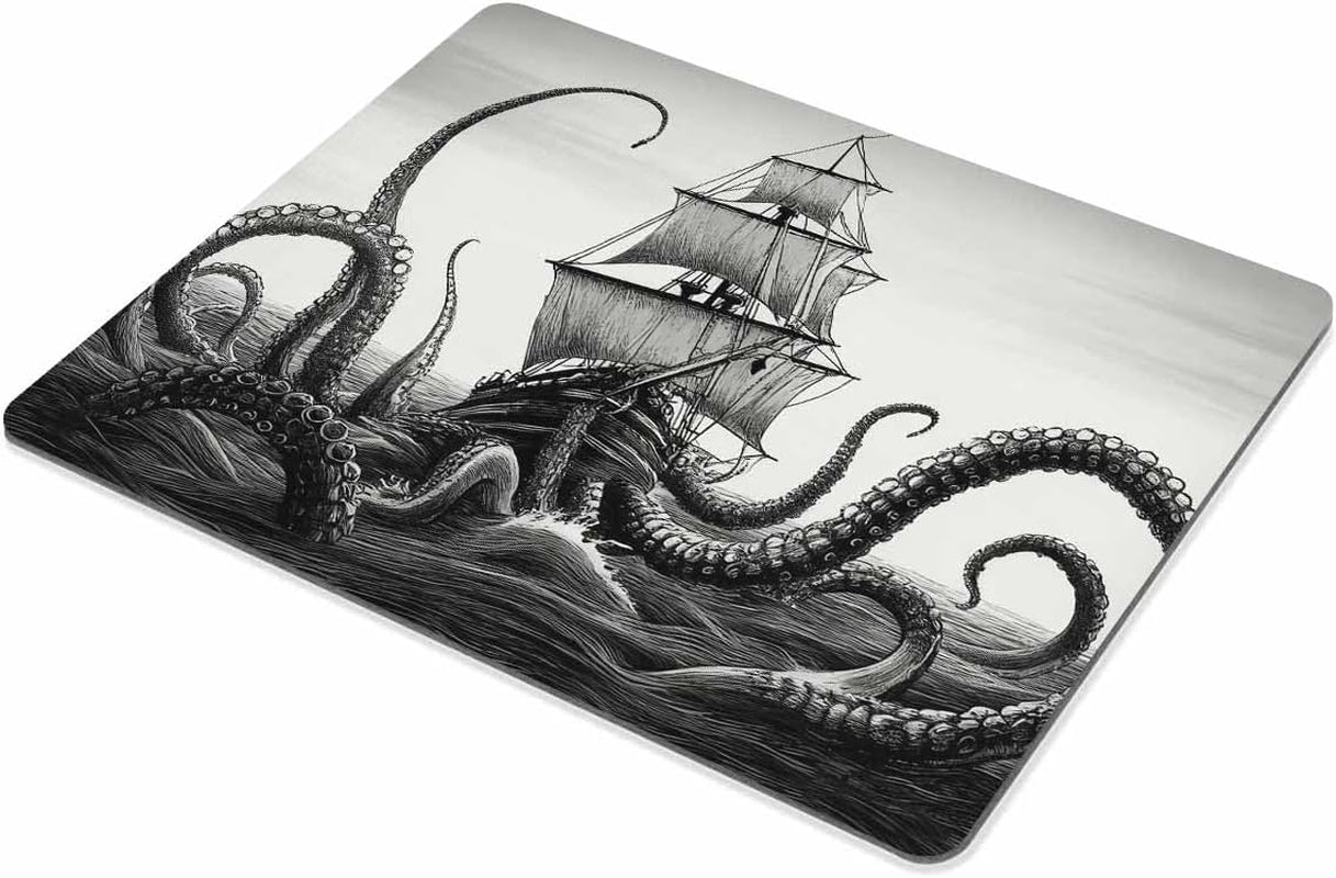 Kraken Mouse Pad Sail Boat Waves and Octopus Non-Slip Rubber Mouse Pad Gaming Mouse Pad