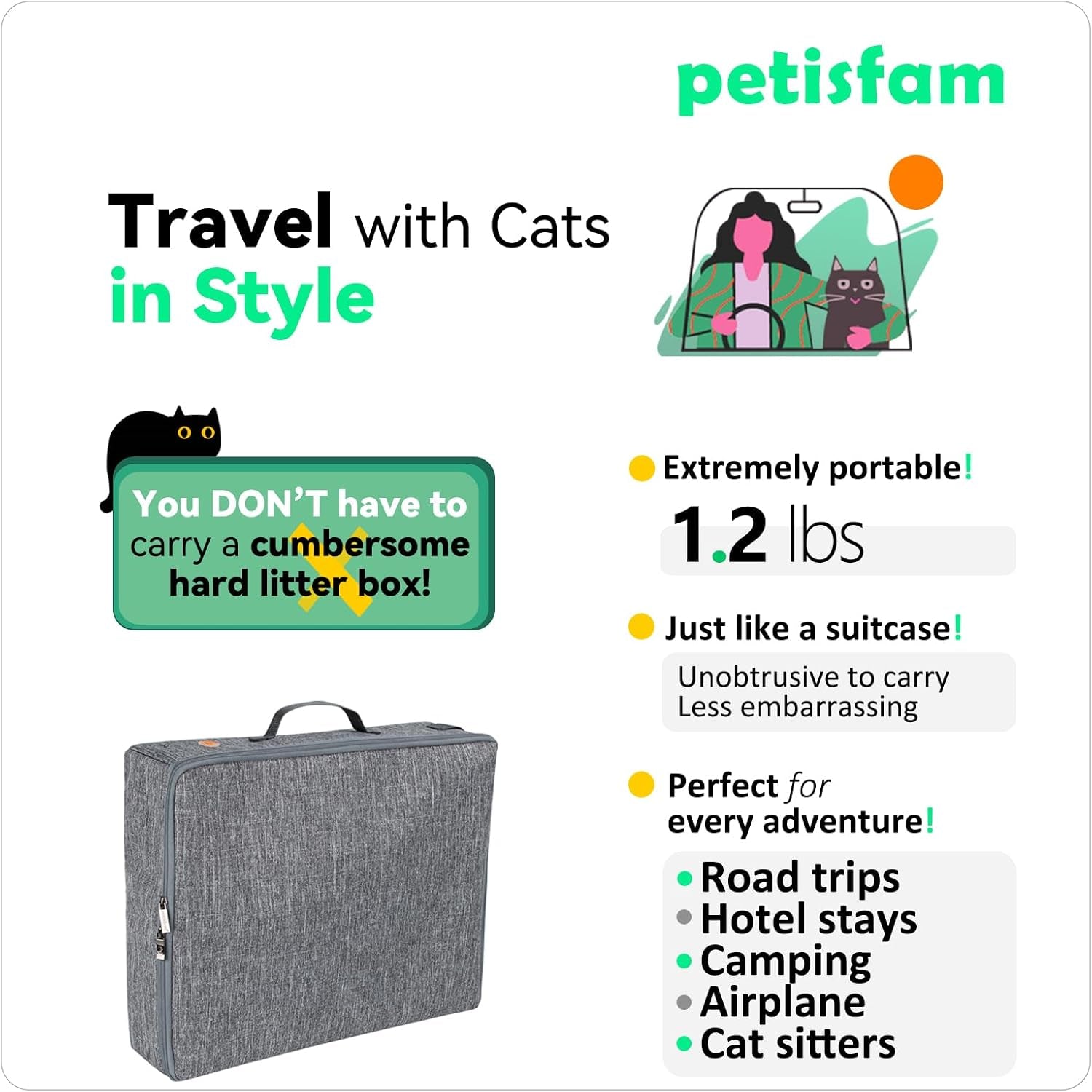 Portable Litter Box for Easy Travel with Cats and Kitties with 1 Collapsible Bowl and 1 Scoop