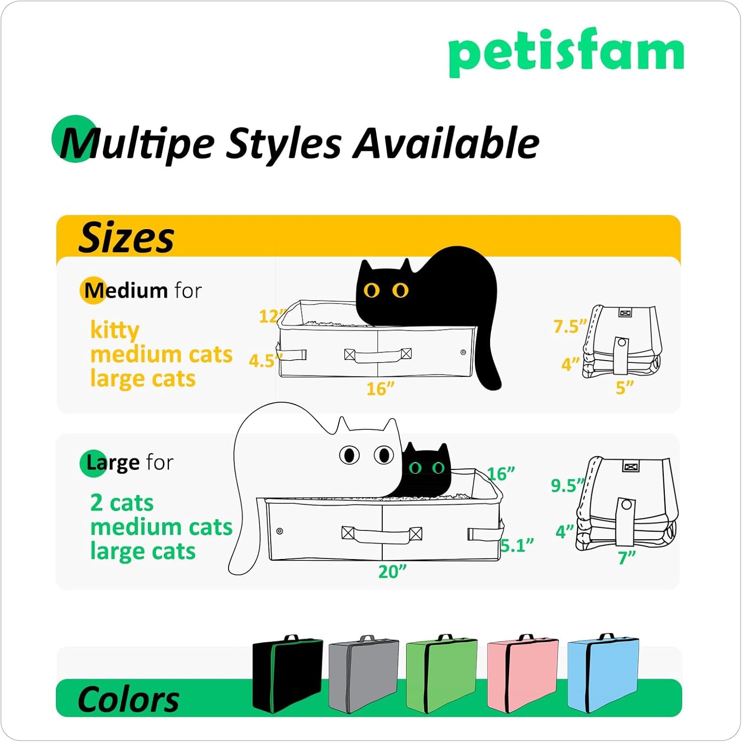 Portable Litter Box for Easy Travel with Cats and Kitties with 1 Collapsible Bowl and 1 Scoop