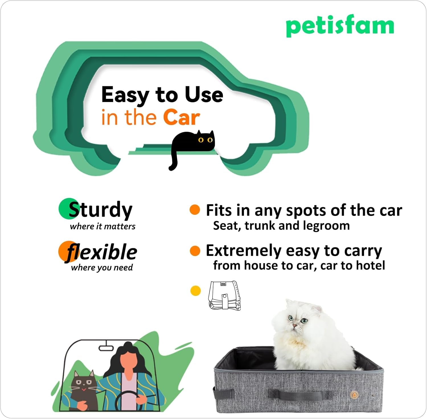 Portable Litter Box for Easy Travel with Cats and Kitties with 1 Collapsible Bowl and 1 Scoop